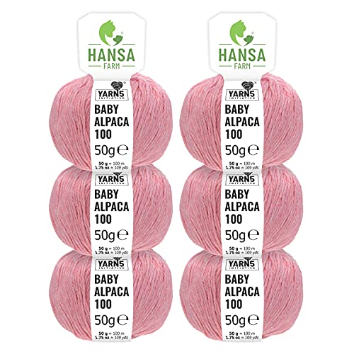 HANSA-FARM 100% Laine d’alpaga (bebé) dans 50+ Couleurs (ne Gratte Pas) - Kit de 300g (6 x 50g) - Laine Baby alpaga pour Tricot & Crochet dans 6 épaisseurs de Fil de Rose nacré (Heather) Cover