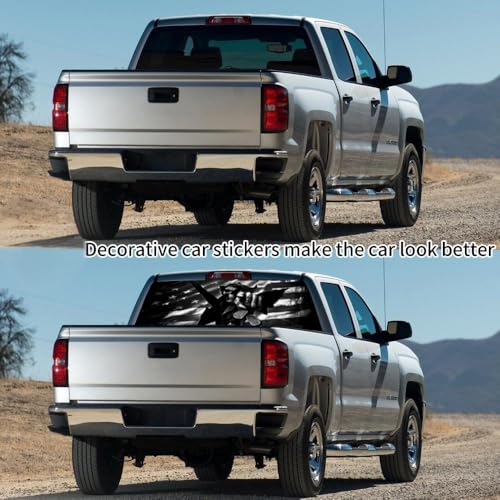 Image of Rear Window Decals for Trucks - 65x17.3 in Back Window Decals Fit Most Pickup Trucks SUV, Vinyl American Skull Flag Back Window Decal for Car Personalized Decoration - Skull Decal-8-S