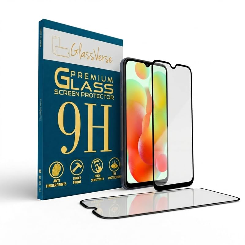 Image of GlassVerse 9H Gorilla Tempered Glass for Redmi 12c | HD Clarity Screen Protector, Ultra Strong 9H Protection, Edge to Edge, Case Friendly, Hassle-less Installation Kit Included. (Pack of 2)