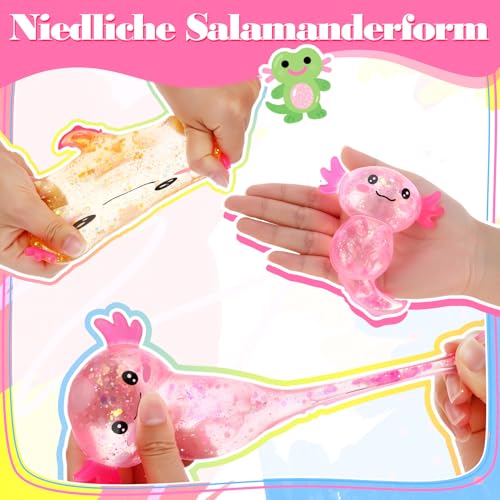 Kaisibum 4 Stück Axolotl Squishy Funkeln Witziges Squeeze Sensorische Anti Stress 4 Farbe Axolotl Tiere Spielzeug für Kinder und Erwachsene