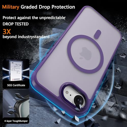 Image of Magnetic iPhone 16E /17e case,Compatible with Magsafe, Military-Grade Protection,Slim Translucent Matte Shockproof with Anti-Scratch Anti-Fingerprint Phone Cover (deep Purple, iPhone 16E /17e)