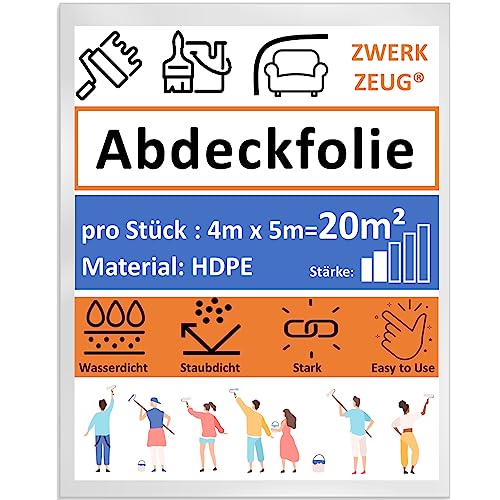 6x ZWERKZEUG® 6 Stück Set je 4m x 5m Maler Abdeckfolie Transparente Staubschutzfolie Plastikplane Allzweck-Folie Malerplane Malerfolie Abdeckvlies Abdeckplane Malerarbeit (Normal x 6 Stück)