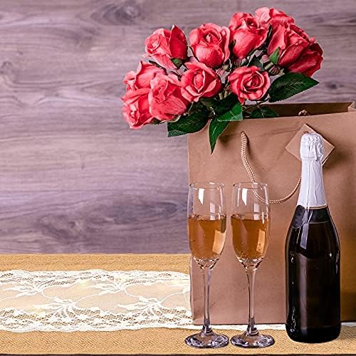 Miniatura 7 de Tiamon Camino de mesa de arpillera de 2 piezas con tira de luces LED de arpillera de encaje vintage, camino de mesa rústico para Acción de Gracias,