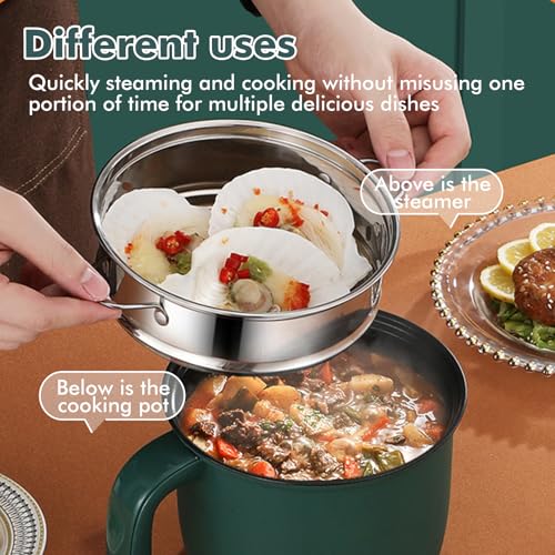 Elektrischer Hot Pot, 1,3l Elektrischer Kochtopf, Hot Pot Ramen Cooker Mit Dampfgarer Aus Edelstahl, Antihaftbeschichteter Hot Pot Elektrisch Für Suppe/Ramen/Pasta/Haferflocken/Ei, 600w, 220v, Grün