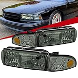 Carpartsinnovate Fits Chevy 91-96 Caprice 94-96 Impala Smoke Headlights+Tinted Corner Signal Lamps