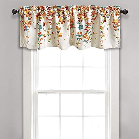 Lush Decor Cenefa de Ventana de Flores llorosas para Cocina, salón, Comedor, Dormitorio, Turquesa y Mandarina Cover