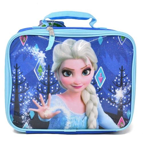 Bioworld Kids Insulated Lunch Bag with Handle Frozen Elsa Rectangle Lunch Bag Reusable Soft Cooler Lunch Box for Boys & Girls School Daycare & Travel
