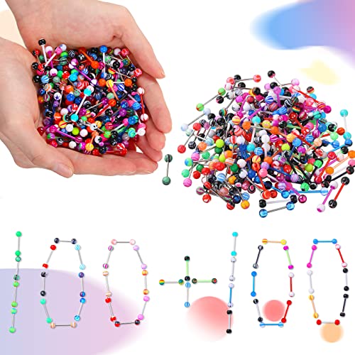 Jadive 200 Pcs Tongue Rings for Women 14g 16 mm Acrylic Mix Tongue Rings Set Nipple Bar Stainless Steel Straight Barbells Body Piercing Jewelry Candy Assorted Colors4