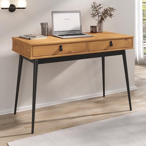 IDIMEX Bureau Wanda avec 2 tiroirs, en pin Massif, Bureau en Bois, Coloris chêne et Noir