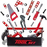 21 Piece Pretend Play Kids Construction Tool Set with a Tool Box Including Toy Construction Tools and Accessories