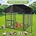 LMEBE Heavy Duty Dog Kennel Outdoor, Covered Dog Kennels Outside with Roof, 4x4.2x4.5FT Large Dog Enclosure Adjustable Feeder Door, Playpen Fence for Yard