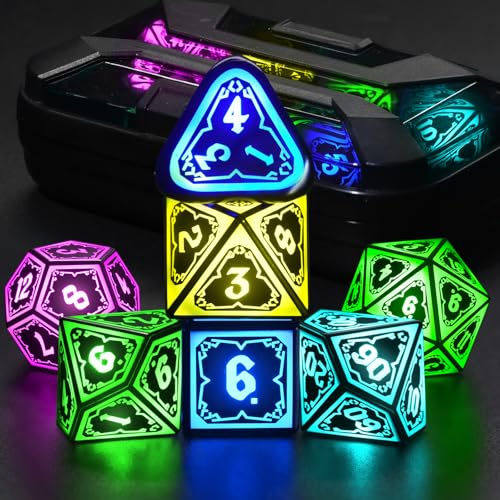 FONVGOGO Wireless Light Up Dice Set D and D RGB for Dungeons and Dragons,Cool LED DND Dice with Charging Box Rechargeable 7 Color Polyhedral Role Playing Dice for DND Gifts RPG(Astral Shard Black)