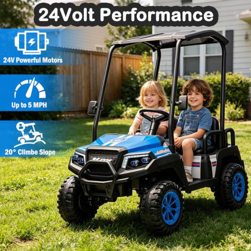 Image of NEWQIDA 4 Seater Electric Golf Cart for Kids 24V Ride on Toys, Blue