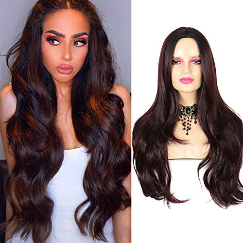 Altaba Long Wavy Wigs Ombre Red Synthetic Wigs Middle Part Natural Looking Heat Resistant Party Cosplay Full Wig for Women