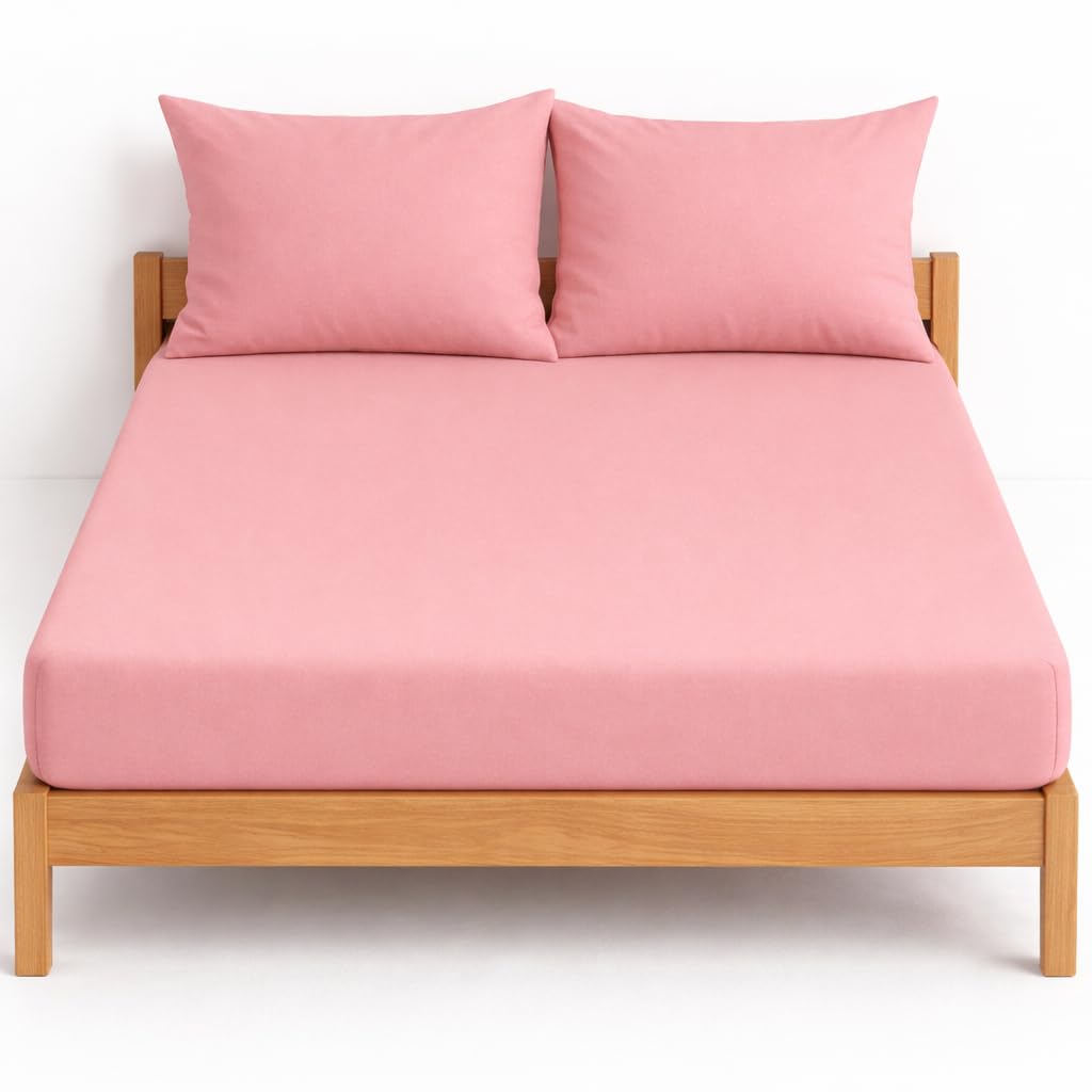 NIYS Luxury Bedding Finest 100% Egyptian Cotton 10"/25CM Fitted Sheets in 15 Colours (Pink, Single + pillow case pair)