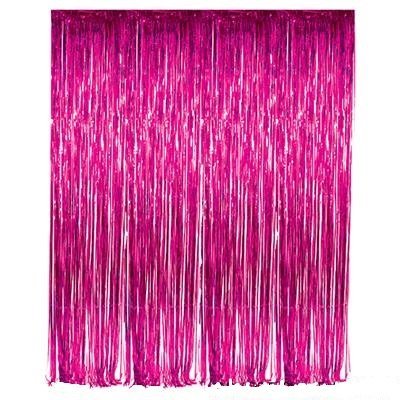Set of 2 Fuchsia Foil Fringe Door & Window Curtain Party Decoration 3' X 8' (36