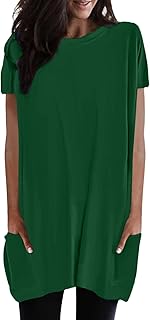 Sudadera con capucha para mujer de color liso liso cuello redondo manga corta bolsillo largo top azul camiseta