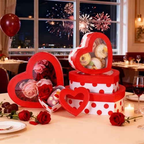 Cholemy 6 Pcs Heart Shaped Boxes with Clear Window Valentines Day Gift Boxes Nesting Heart Platic Storage Containers for DIY Projects Presents Candy Jewelry Mother's Day Gifts Exchange - Image 6