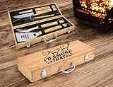 Engraved Grilling Set – 5 Piece Wooden BBQ Tools – Perfect Gift for New Couples, Realtors, Dads, Grandpas – Personalized Housewarming Gift Handmade