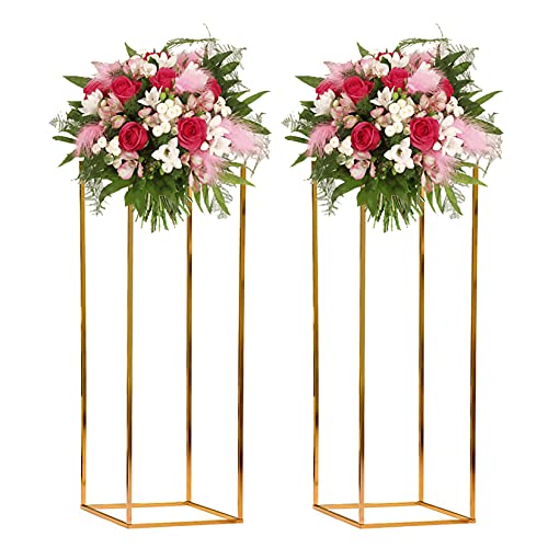 DYJD Flores de Boda Marco Metal Jarrón Columna Soporte Geométrico Pieza Central Jarrón para la Decoración de la Boda del Party Party,Dorado,2x100cm Cover