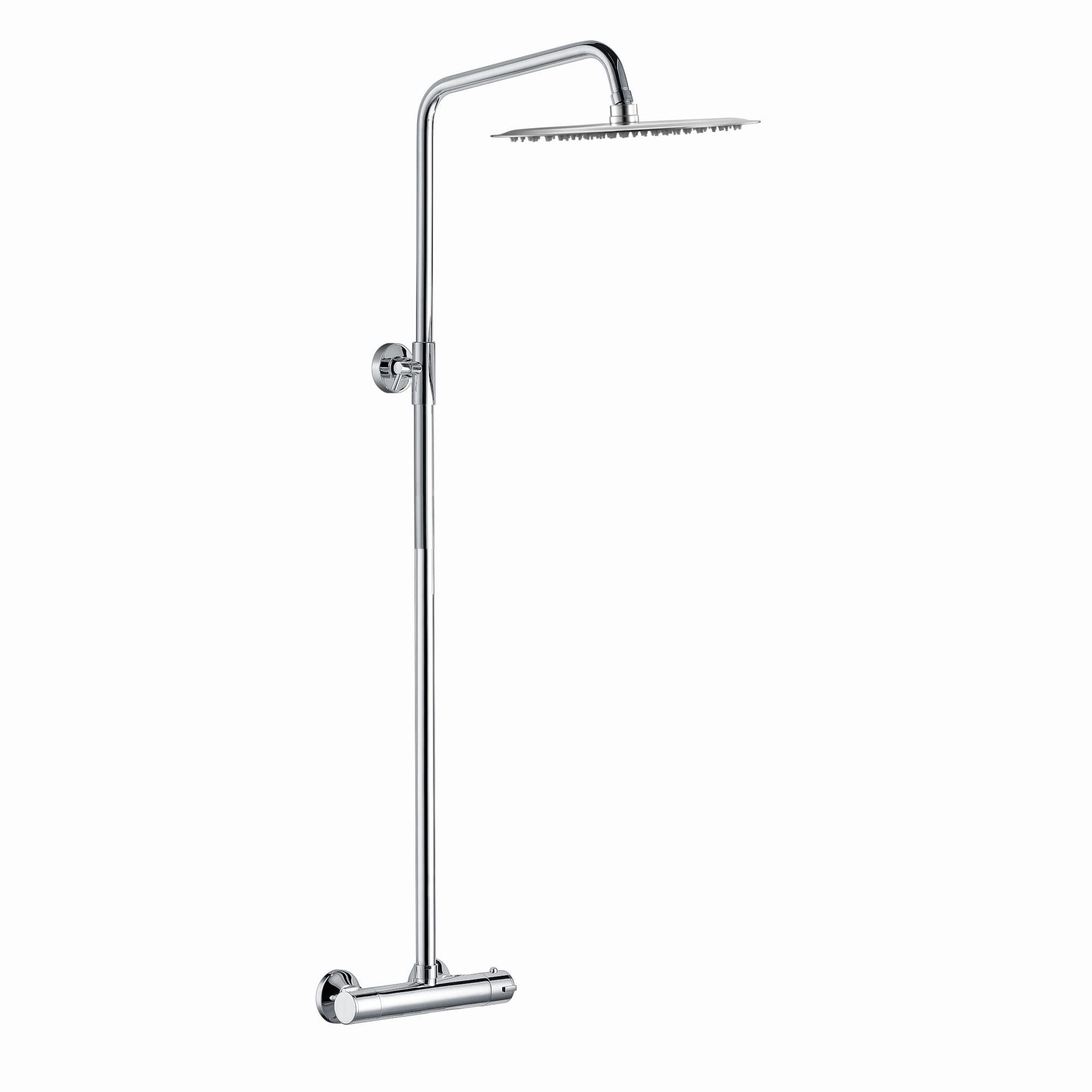 Enki Chrome Dune, Sh0217, Thermostatic Bar Shower Set Single Outlet With Ultra Slim 300Mm Overhead Shower,
