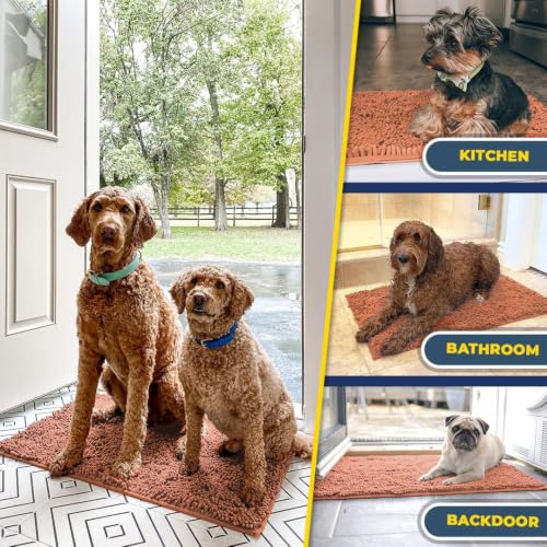 Image of Muddy Mat | Super Water Absorbent Door Mat Indoor, Microfiber Quick Dry Chenille Entryway Rug, Slip Resistant Front Door Mat, Indoor Mats for Entryway, Machine Washable Pet Rug, Peach 36 inch x 46 inch