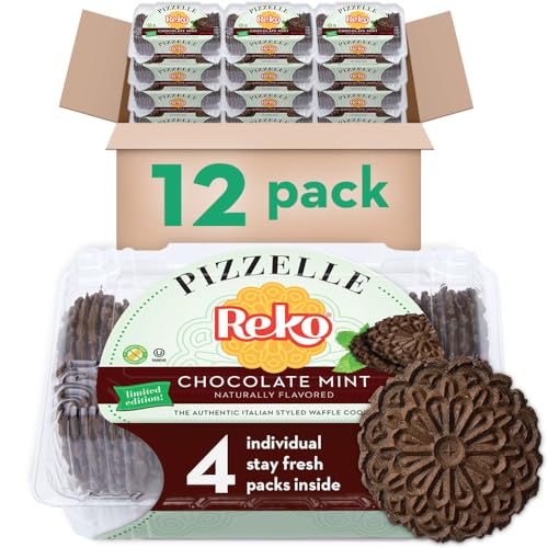 Reko Pizzelle Authentic Italian Style Waffle Cookie, Chocolate Mint, 7 Ounce (Pack of 12)