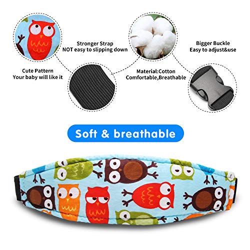 Image of Baby Carseat Head Support,Car seat Straps Pillow Support Ban,Stroller Neck Relief Strap Headrest,Slumber Sling Sleep Positioner for Toddler Infants Child Children Kids(Blue Elephant + Owl)
