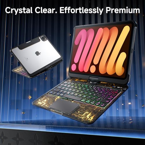 Image of Clear Wireless Keyboard Case for iPad mini 7 A17 Pro (2024) / Mini 6 (2021) 8.3 inch w /Multi-Touch Trackpad, 7-Color Backlit, Pen Holder, 360 Rotating Case for iPad mini 7th /6th Generation,Black