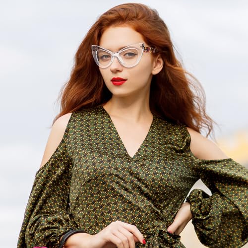 Image of Zeelool Retro Cat Eye Glasses for Women Eyeglasses Frame with Non-prescription Clear Lens ZJGA747707-01 Crystal