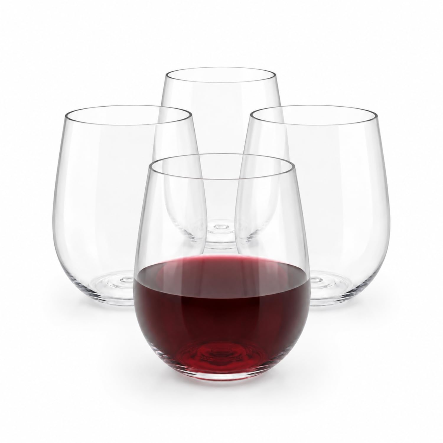 Stemless Plastic Wine Glasses Set of 4 | Reusable Shatterproof Picnic Tumblers for Red & White Wine & Cocktails | BPA-Free Clear Acrylic Party Glass for Outdoor Drinking Garden BBQ Camping