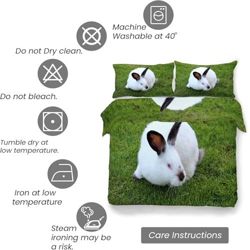 Parure de lit lapin blanc housse de couette 200x200 microfibre douce