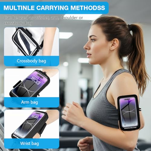 Image of Proberos Armband for Mobile Phones with Detachable Strap & Carabiner, Waterproof Phone Holder for iPhone 18, 17, 16, Large Capacity Arm Band with Card Holder for Within 6.8in 's Mobile