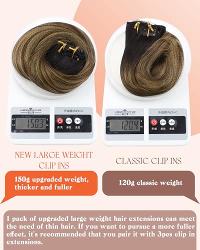 Image of Sunny Hair Clip in Hair Extensions Real Human Hair Black Balayage Brown | 150g 22inch Clip on Hair Extensions for Women Black Ombre Blonde, Fuller Hair Natural Coverage for Easy Everyday Style