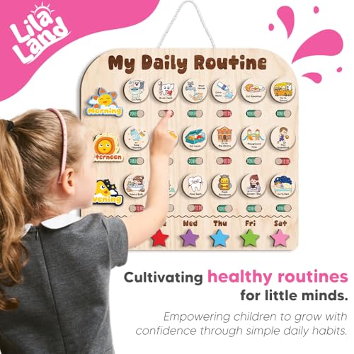 Image of Wooden Daily Routine with Stars, Chore Chart for Kids, Visual Schedule for Kids, Morning Evening Routine Chart, Preschool Routine Chart, Routine Chart for Kids