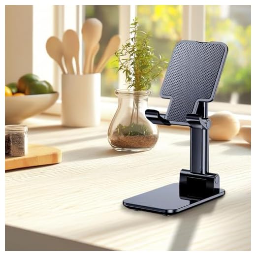 Cell Phone Stand, Pack of 1 Height Angle Adjustable Mobile Phone Holder with Silicon Pad for Desk Fully Forldable Holder Compatible with Various Mobile Phones, Black