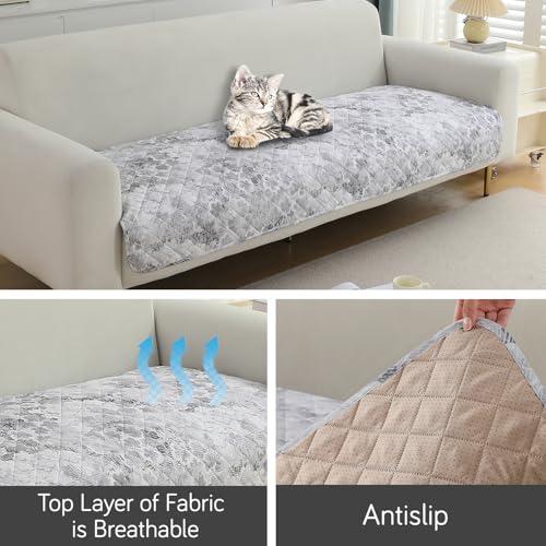 Image of HOKIPO Printed Waterproof + Anti-Slip + Quick Dry Sofa Seat Mats, Abstarct Pale Grey - Length 160cm (AR-5233-P7)