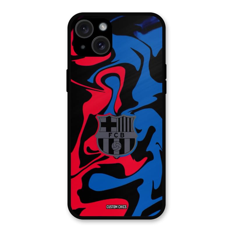 Image of PrintShield FC Barcelona Comic Back Cover for iPhone 15 Plus, Shockproof Printed Phone Case with Soft TPU Sides & Anti-Slip Grip