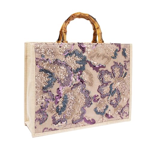 Bolso Tote Floral con Bordado y Asa de Bambú miniatura 2