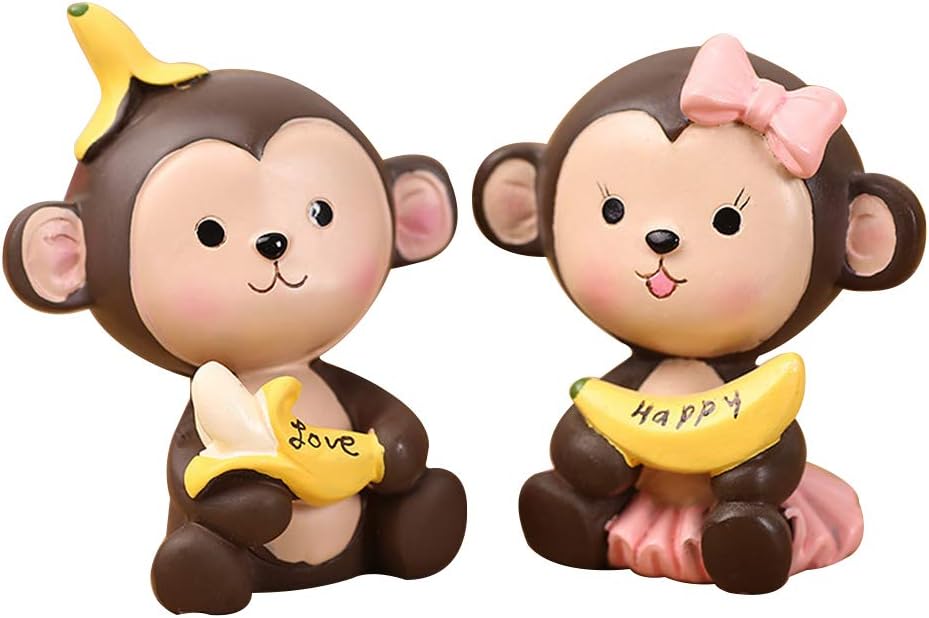 Amosfun Lot De 2 Figurines En Resine En Forme De Singe Avec Banane Pour Decoration De Gateau Ou Tableau De Bord De Voiture Amazon Fr Cuisine Et Maison