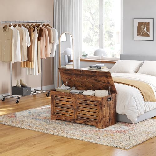 DINZI LVJ Storage Chest, 43.3” Wooden Toy Box with 2 Safety Hinges, Retro Entryway Shoe Storage Bench with Flip-Top, Sturdy Large Storage Trunk for Living Room, Bedroom, Easy Assembly, Rustic Brown - Image 5