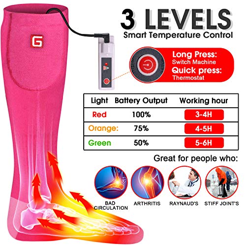 Men Women Electric Heated Socks,Rechargeable Battery Operated Heating Sox Kit,Embroidered Thermal Cotton Socks,Soft Winter Heat Insulated Stockings,Novelty Heated Sock For Sports& Outdoors(Pink,M) #TOP2