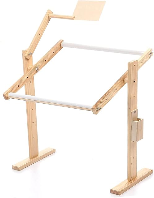 ColdShine Cross Stitch Frame Stand Adjustable Wooden Frame Embroidery Stand with 5 Adopted Height Level Needlework Cross Stitch Floor Stand for Embroidery Lovers Silk Painting Needlework