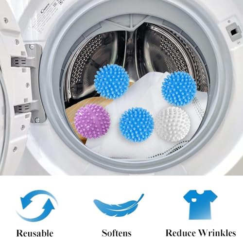 8 Pcs Washing Machine Balls, Dryer Balls for Laundry UK, Laundry Balls, Washing Balls,Tumble Dryer Balls | Reusable Soft Drying Balls for Tumble Dryer (Large Size White*2, Blue*3, Purple*3) - Image 3