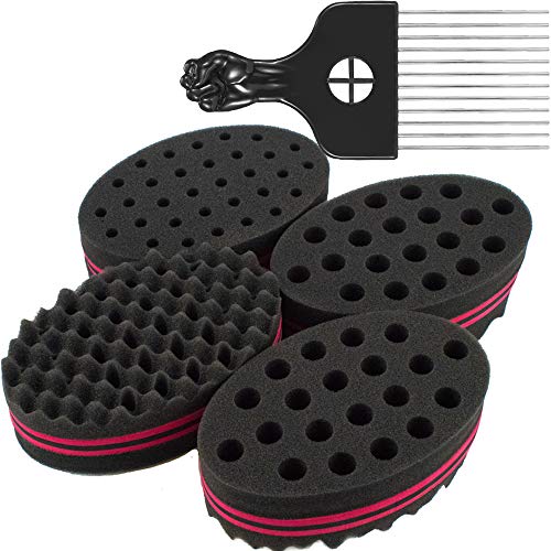 4 Different Curl Hair Sponges Brush For Men Women Coil Sponge For Natural Hair Afro Curling Dread Twist Sponge Black Big Small Holes Wave Two Sides #TOP1