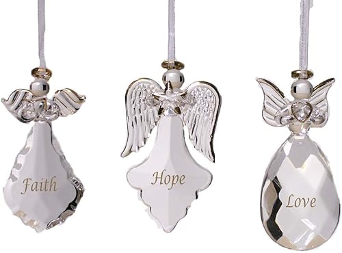 Miniatura 1 de Faith Hope Love - Juego de 6 adornos de ángel de cristal, escrito en cada adorno en oro