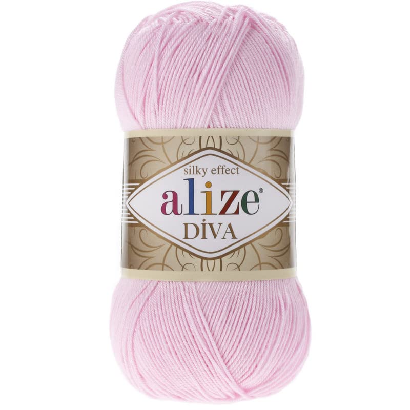 Alize Diva Silk Effect Yarn 100g 383 Yards Fingering Weight 14 WPI 185 Baby Pink