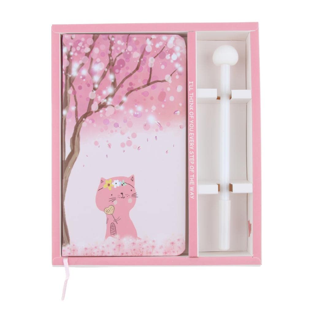 EXPORA Cute Kitten Hardcover Writing Notebook Pack with Gel Pen #2 Cherry Blossom