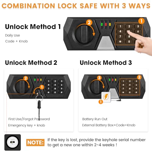3.8 Cuft Extra Large Security Home Safe Box with Fireproof Waterproof Bag, Digital Safe with Programmable Keypad Lock, Silent Mode and Removable Shelf, Home Money safes for Document Jewelry Valuables - Thumbnail 6