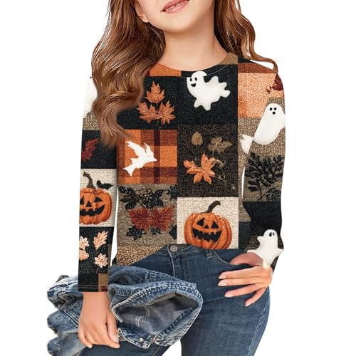 Halloween Shirt Kids Pumpkin Long Sleeve Spooky Season Cute Shirts Fashion Ghost Witches Crew Neck Tops Funny Outfits